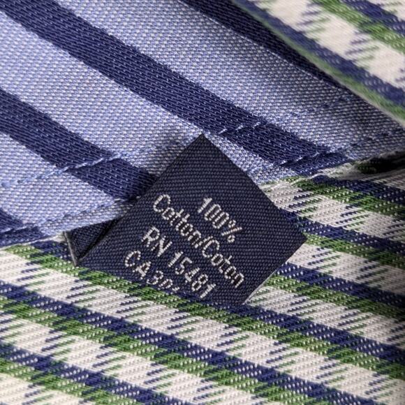 Tommy Hilfiger XL Shirt 17 34/35 Green Blue Plaid Grid Check Cotton Button Front - Picture 4 of 5